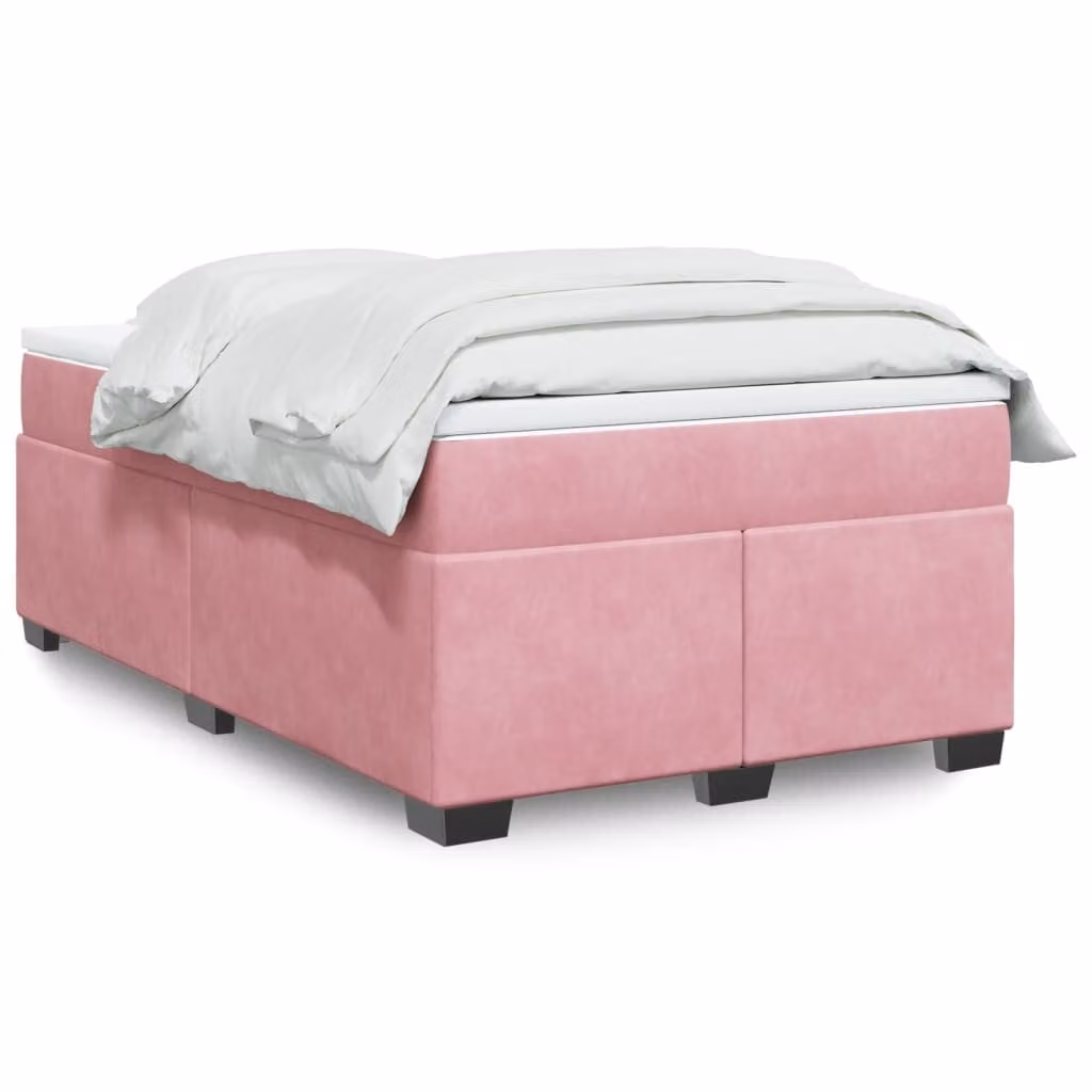 vidaXL Giroletto a Molle con Materasso Ibrido in Velluto Rosa e Bianco L/P/H: 120 x 190 cm