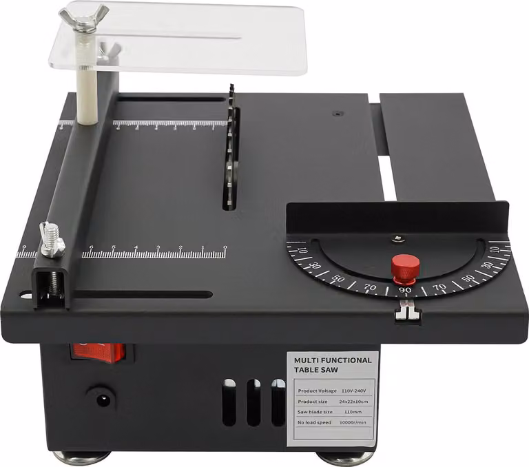 Mini sega da banco - Sega da banco - 200 W - 7 passi - Regolabile da 0 a 90° - Design verticale - Per la lavorazione del legno - Nero