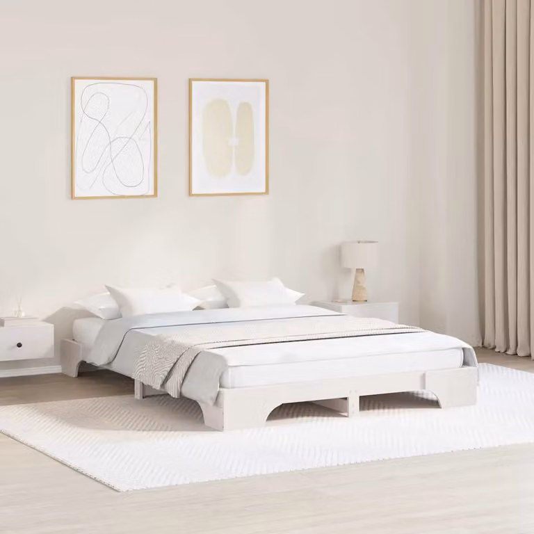 Struttura del letto moderna vidaXL in pino massello bianco L/P/H: 207 x 160 x 167 cm