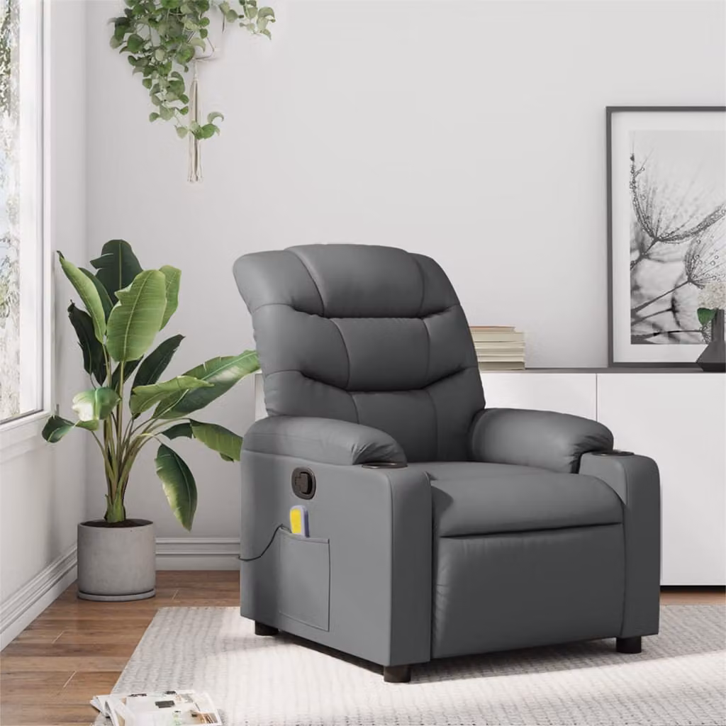 vidaXL Poltrona reclinabile relax in similpelle grigia con braccioli e struttura in legno e metallo