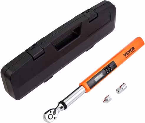 VEVOR Chiave Dinamometrica Digitale con Schermo LED, Coppia 5-50Nm, Attacco 3/8 pollici, in Acciaio al Cromo Vanadio e Acciaio Inox, Colore Arancione