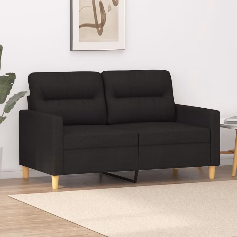 Divano esclusivo, due posti, colore nero, 120 cm, rivestito in tessuto