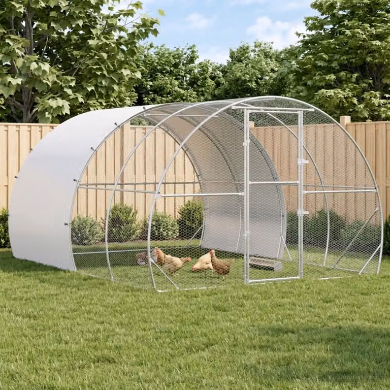 vidaXL Pollaio Argento 400 x 300 x 200 cm Acciaio zincato