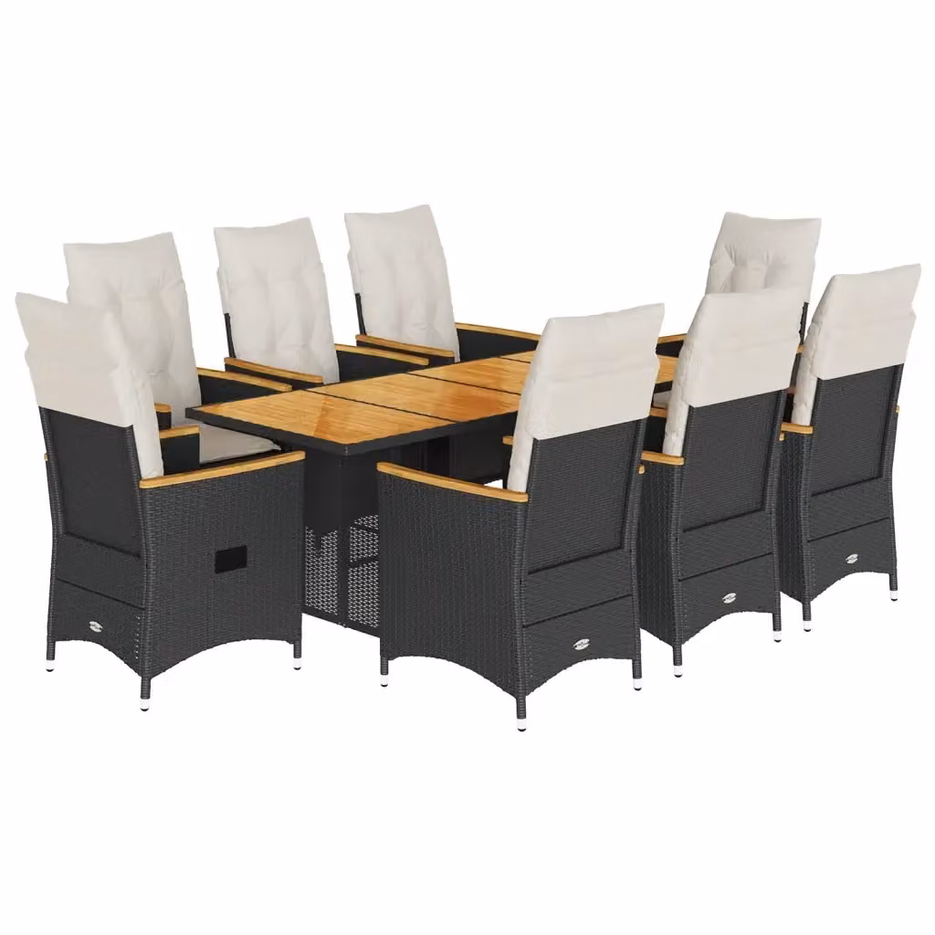 Set da pranzo da giardino vidaXL in legno di acacia oliato e rattan con 9 pezzi in bianco e nero – 2
