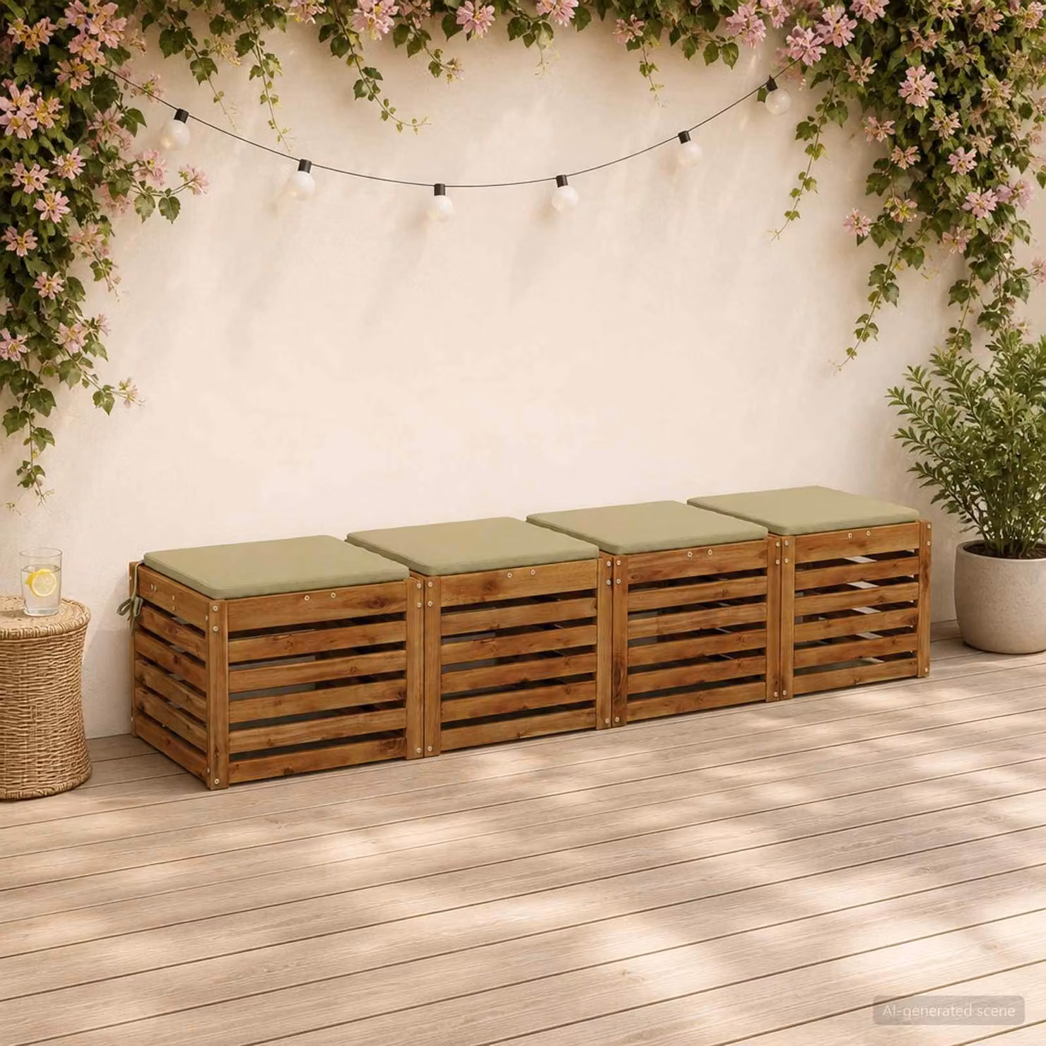 Set di 4 cuscini per sedia quadrati vidaXL in poliestere verde con rivestimento lavabile e resistente ai raggi UV