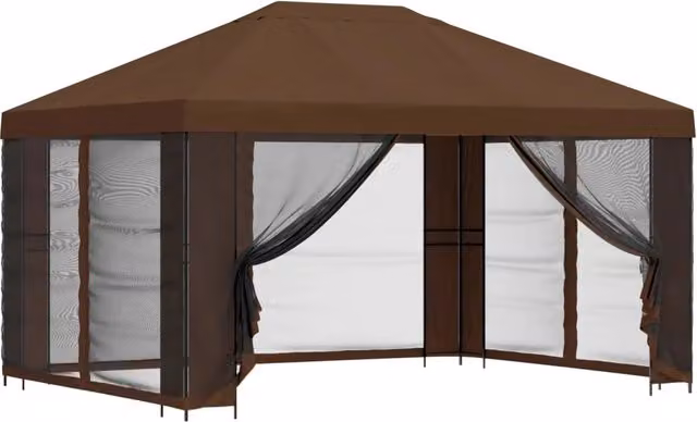 Gazebo | Pergolato da giardino con pareti laterali 4 ¡Á 3 m Marrone