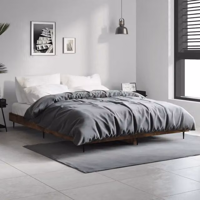 Giroletto senza materasso vidaXL in legno e metallo, Rovere Fumo, L 140 cm x P 190 cm