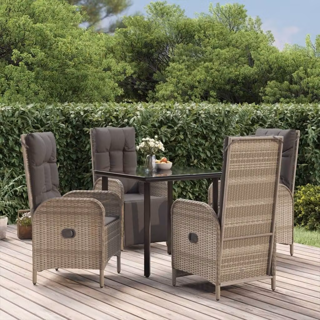 Maison Exclusive - Set da pranzo da giardino a 5 pezzi con cuscini in rattan sintetico nero e grigio