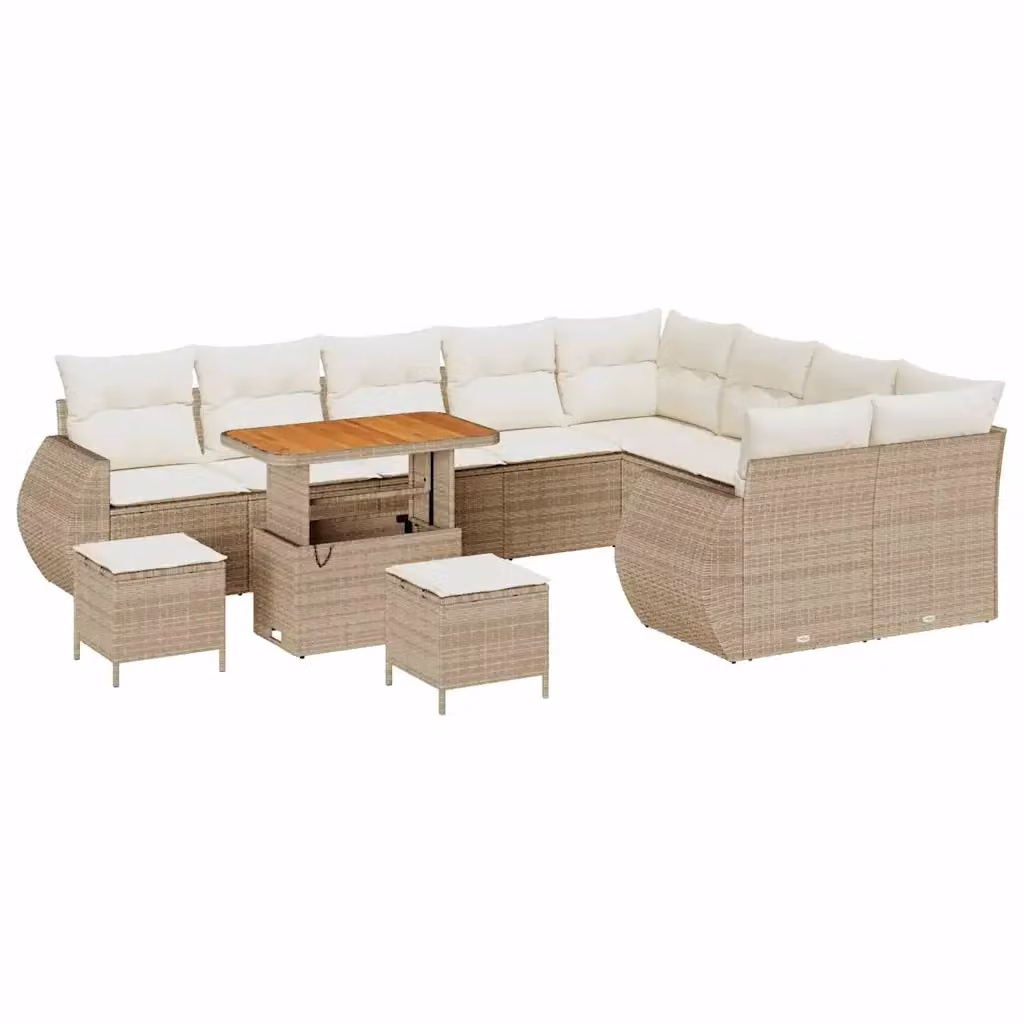 Set Divano da Giardino vidaXL 12 Posti a Forma di L con Tavolino e Ottoman Beige e Bianco – 2