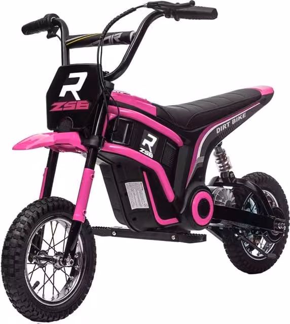 Moto elettrica per bambini 24V, rosa, 8-16 km/h, con clacson, luci e acceleratore a manopola, per età 8-12 anni