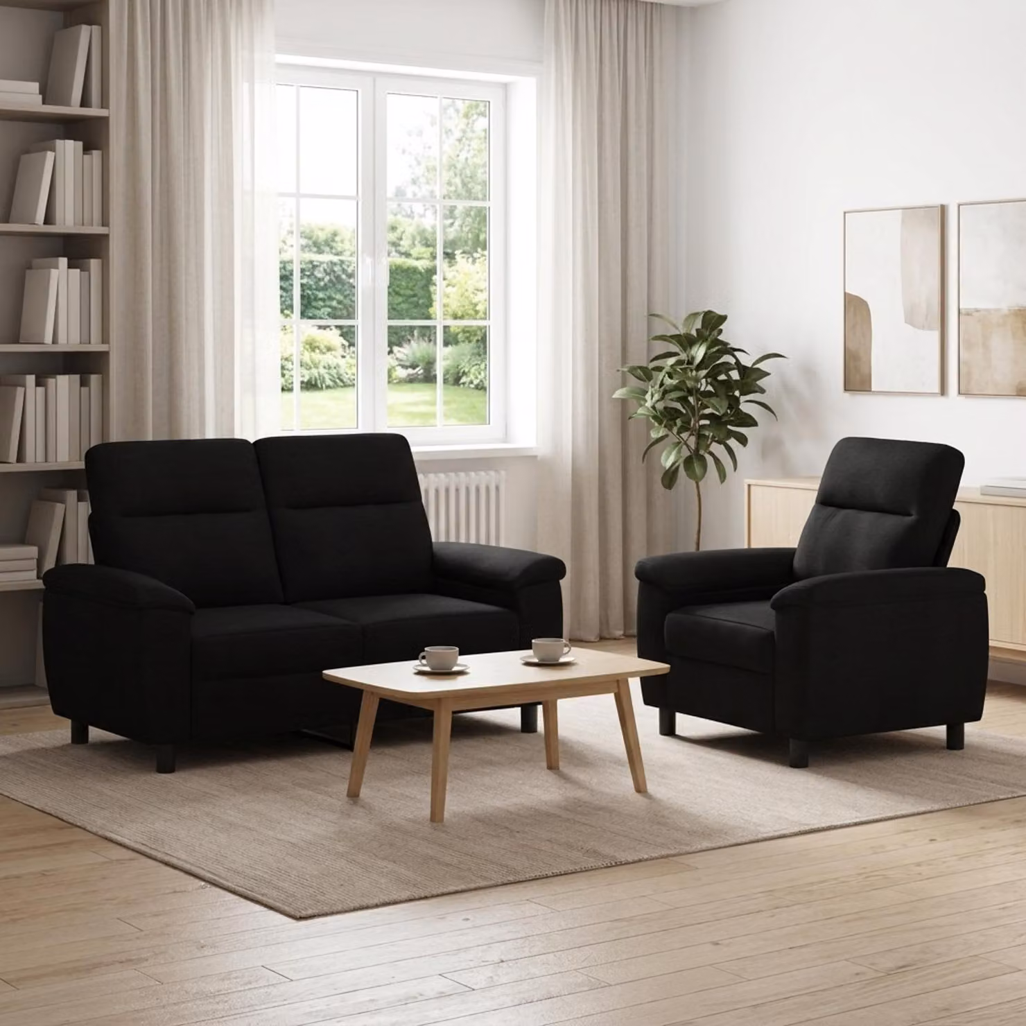Set di 2 divani moderni vidaXL in tessuto nero con struttura in metallo per il tuo soggiorno