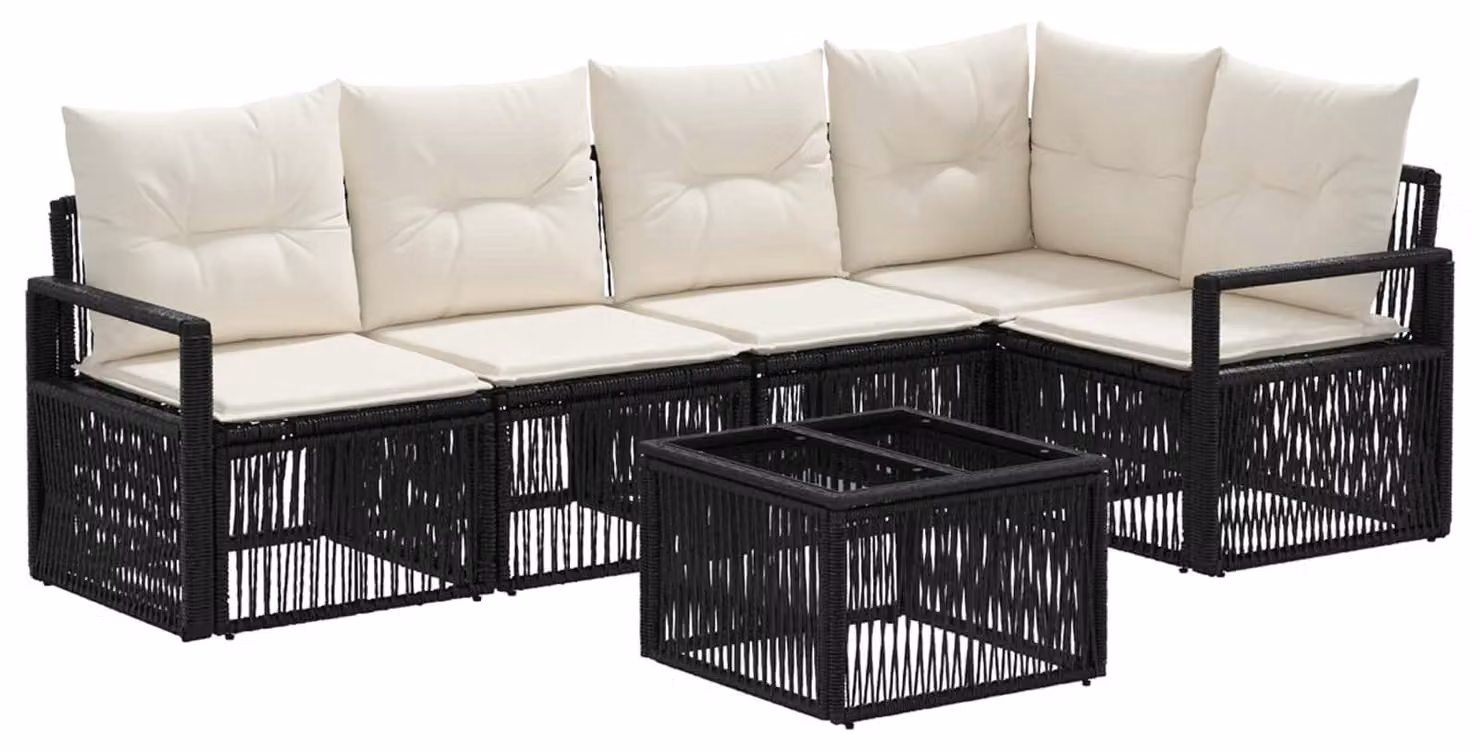 Set Divano da Giardino 6 pcs Nero polyrattan