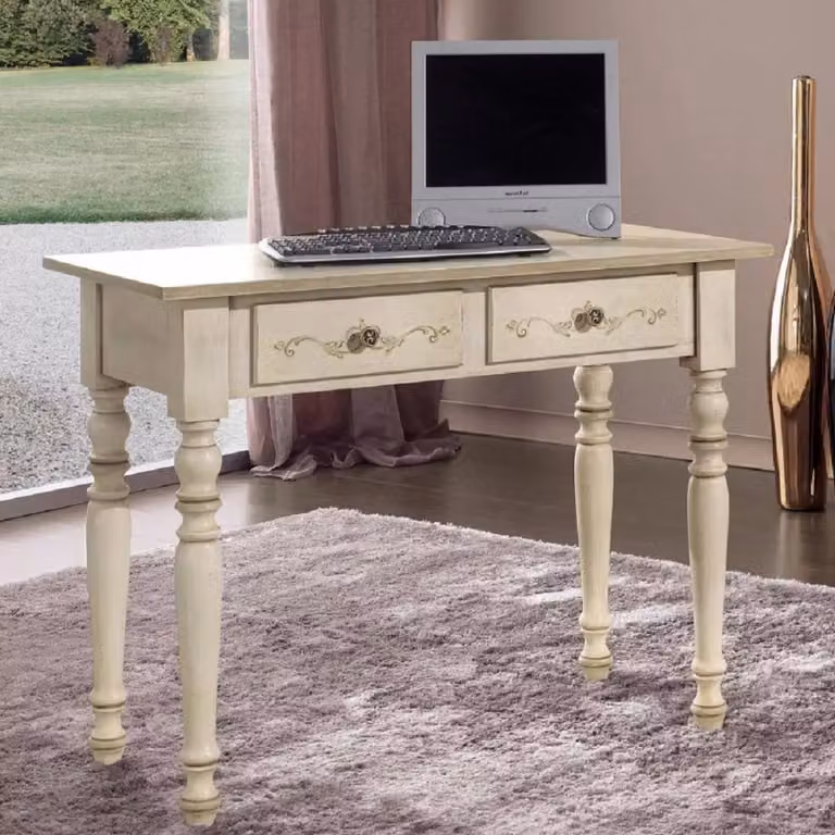 Scrivania classica in legno stile shabby chic color avorio e verde Mobili 2G L: 105 cm, P: 55 cm, H: 80 cm