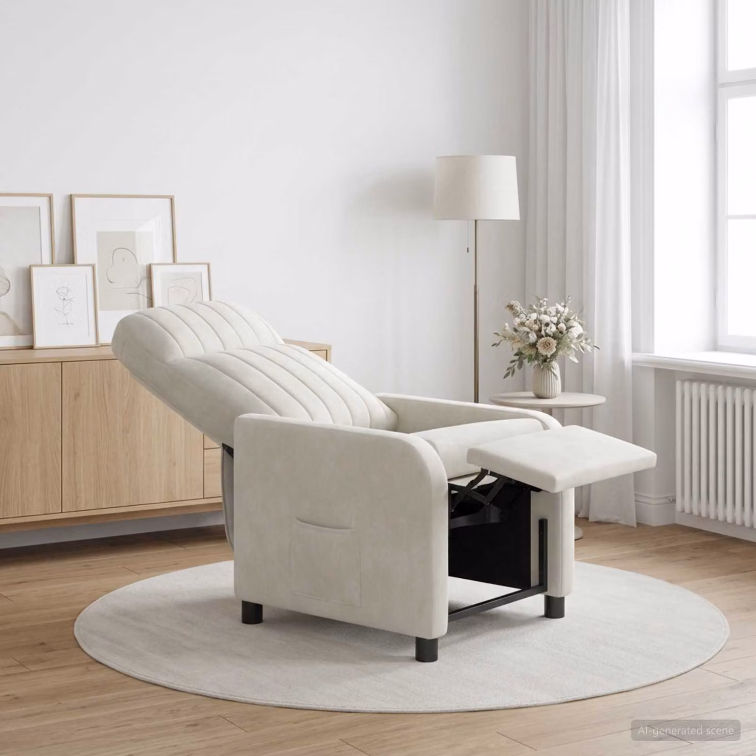 Poltrona reclinabile relax vidaXL in velluto beige con braccioli per soggiorno e ufficio