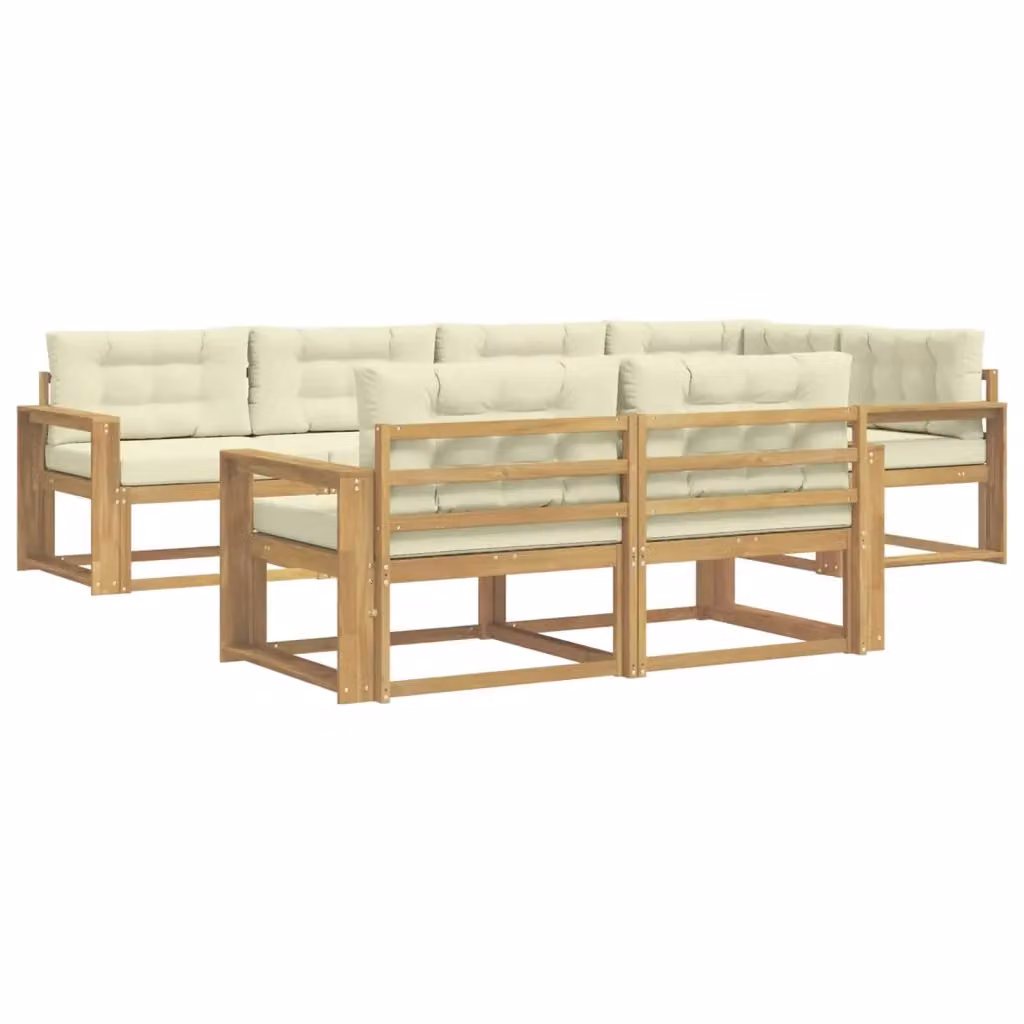 Set di divani da esterno a L vidaXL in legno di acacia con cuscini bianchi e beige – 2