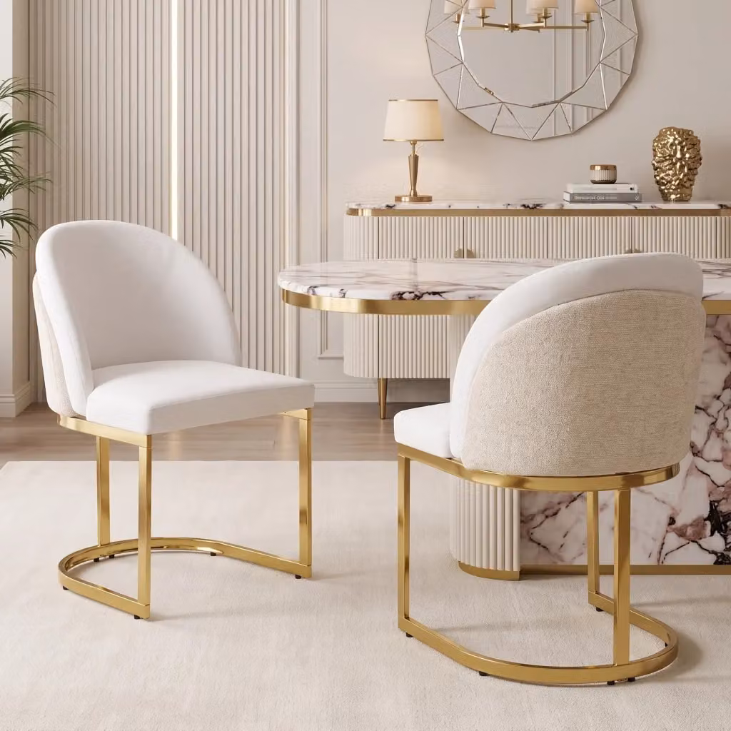 Set di 6 sedie da pranzo moderne WISHDOR in tessuto beige e oro con base cantilever in metallo lucido – 2