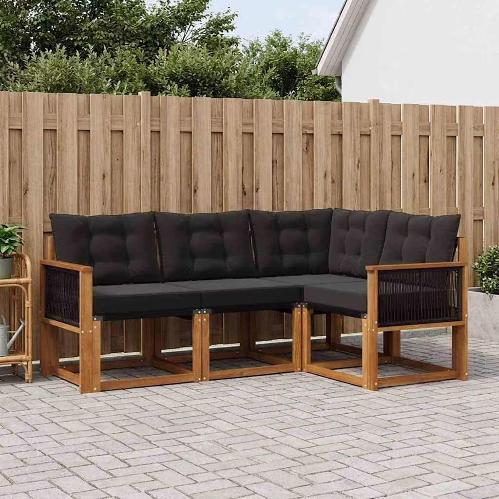 Set di divani da esterno vidaXL 4 pezzi a forma di L in legno di acacia e textilene, colore marrone e nero