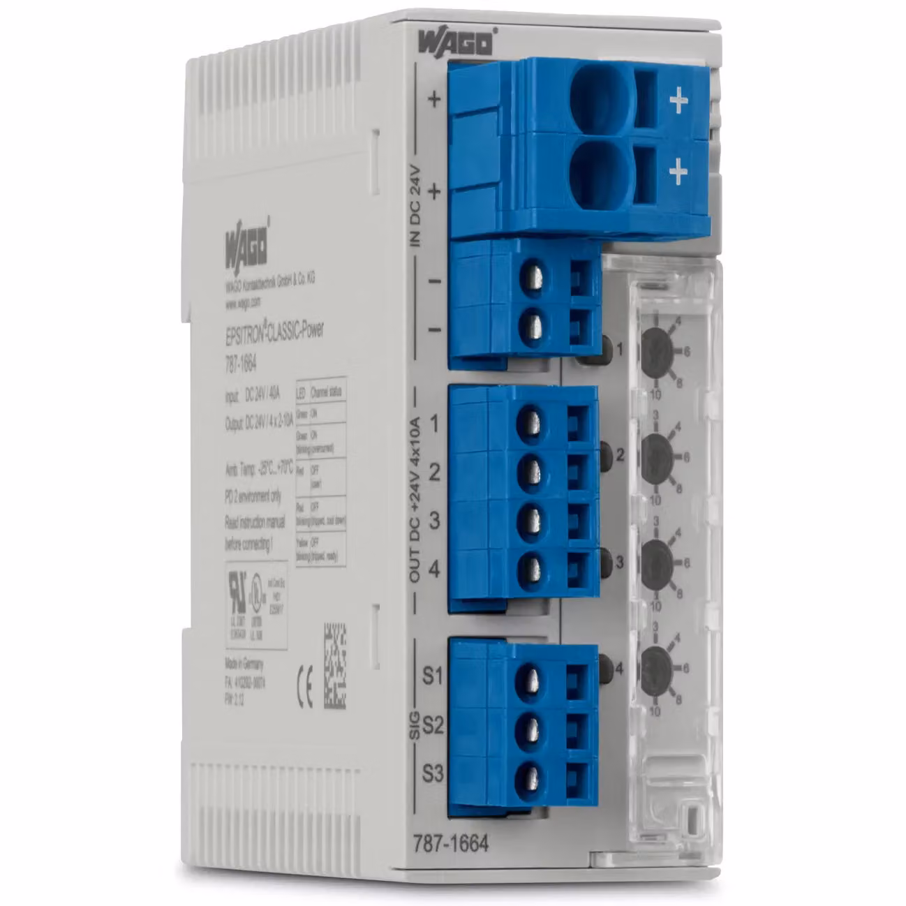 Protezione 24VDC 4x10A - Relè di monitoraggio corrente 2 ... 10A 787-1664