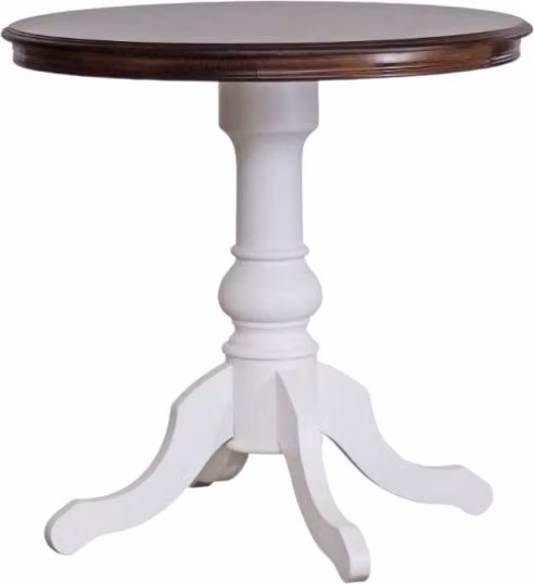 Tavolino rotondo in legno di pino stile shabby chic bianco e noce Mobili 2G L/P/H: 80 x 80 x 78 cm