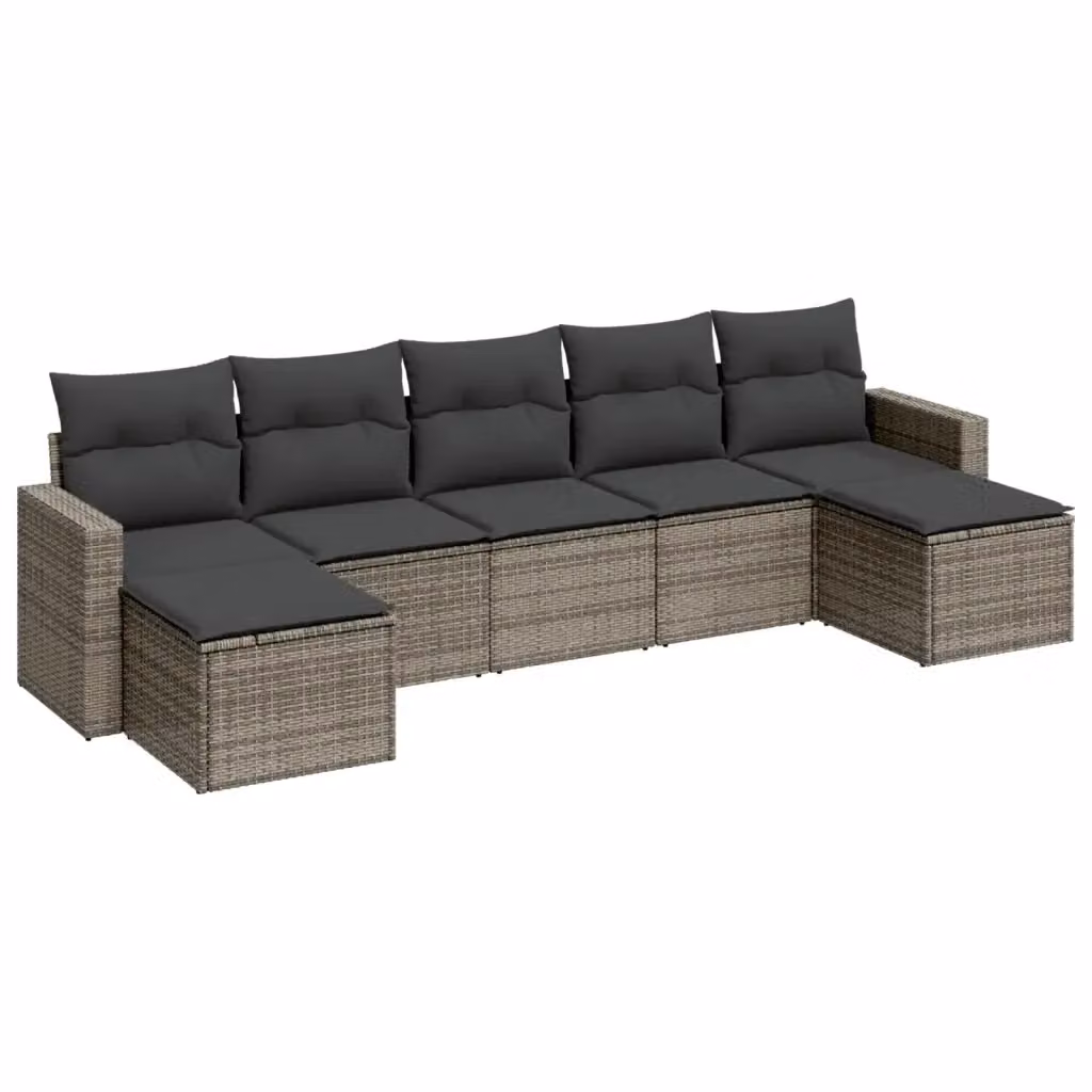 Set di divani da giardino vidaXL a forma di L composto da 7 pezzi con cuscini grigi in rattan e struttura in acciaio – 2