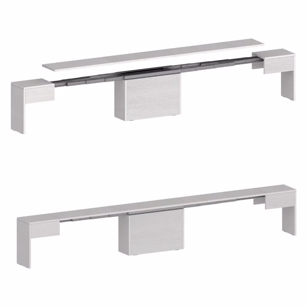 Set di 2 panche allungabili Quedan DMORA in legno di larice bianco per sala da pranzo e soggiorno L: 290 cm, P: 25 cm, H: 45 cm – 2