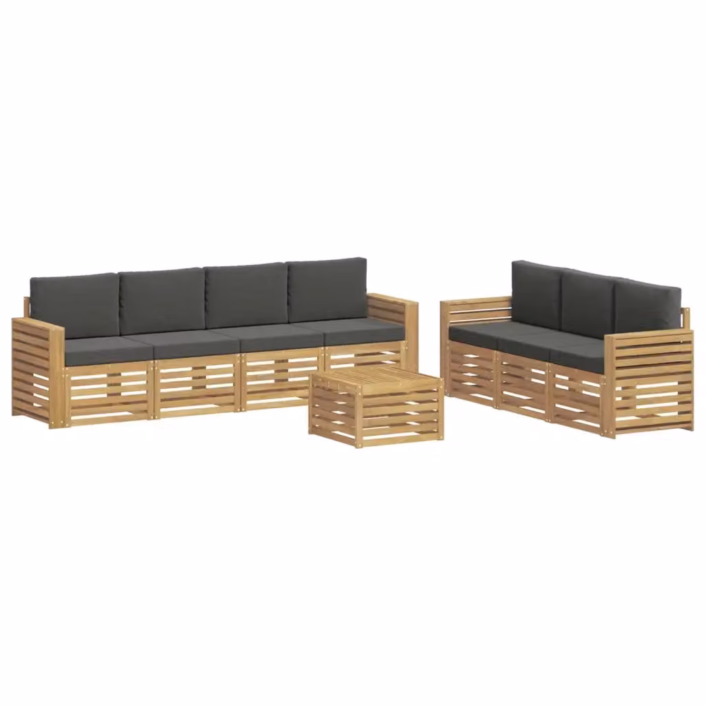Set da giardino vidaXL composto da divano a 3 posti, poltrone e tavolino da caffè in legno di acacia con cuscini in tessuto resistente ai raggi UV, colori bianco e antracite – 2