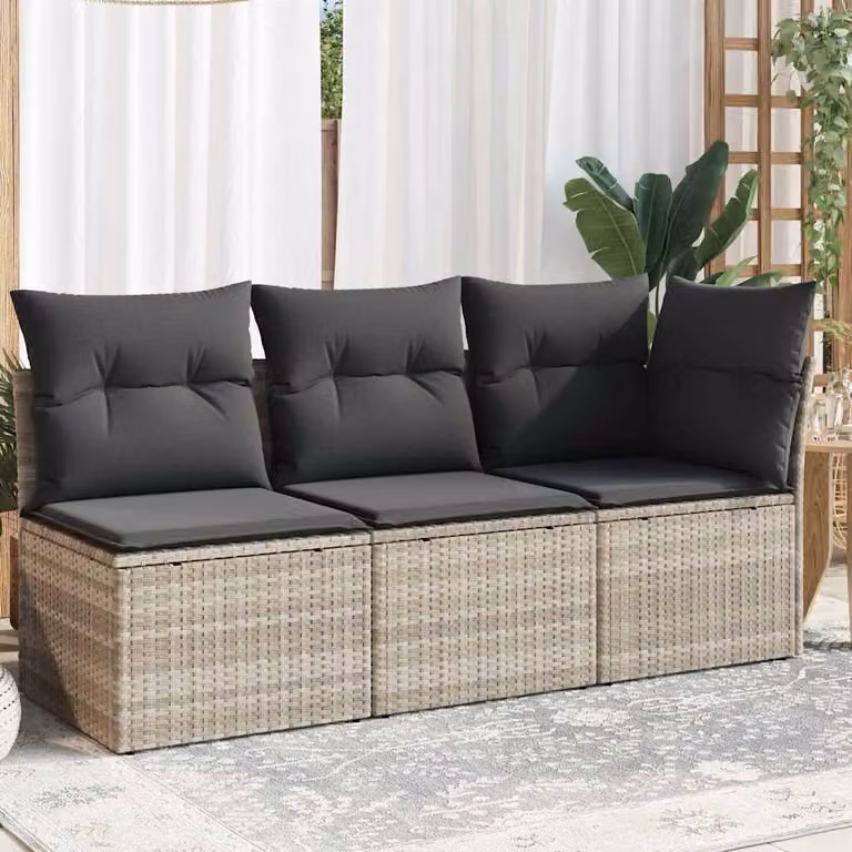 vidaXL Divano da Giardino Moderno a 3 Posti in Polyrattan Grigio con Cuscini Imbottiti e Coperture Rimovibili