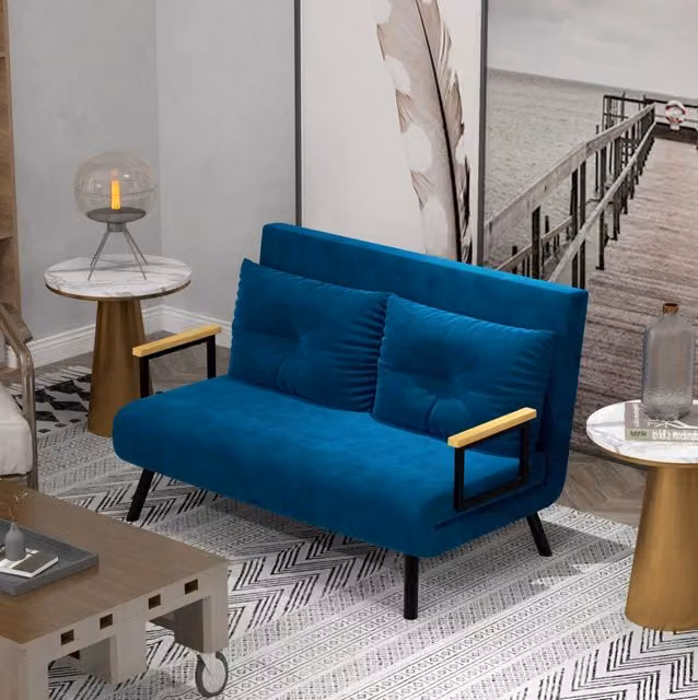 Poltrona letto ULEVR blu con schienale regolabile in 5 posizioni, funzione letto singolo, 102x73x81 cm