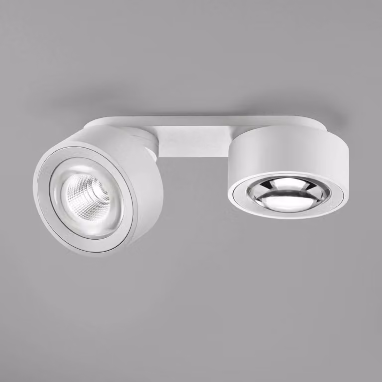 Egger Licht DLS Faretto LED Clippo Optic Duo, bianco/bianco, a 2 luci, DTW dimmerabile, Bianco / Opale, Soggiorno / Sala da pranzo, Alluminio, Moderno
