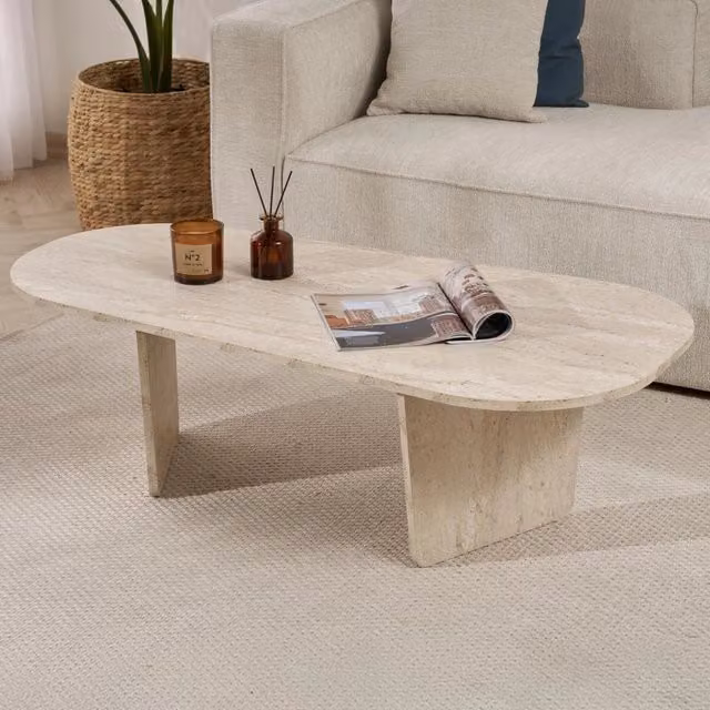 Dozza, Tavolino da Salotto Ovale DMORA, Bianco Marmo, L: 126 cm, P: 65 cm, H: 40 cm