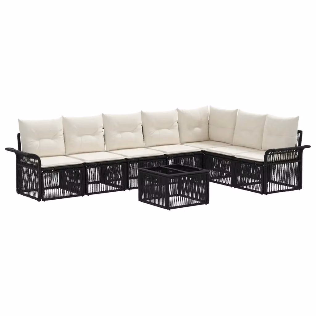 Set Divano da Giardino Moderno vidaXL in Polyrattan e Metallo, 8 Pezzi, Nero Opaco – 2
