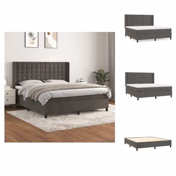 vidaXL Letto a molle con materasso grigio scuro 160x200 cm in velluto - Letti e strutture letto