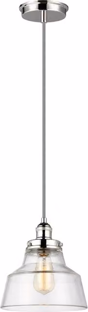 Lampada a sospensione moderna Feiss Baskin in vetro trasparente e metallo argento con 1 luce E27, Diametro: 25,4 cm