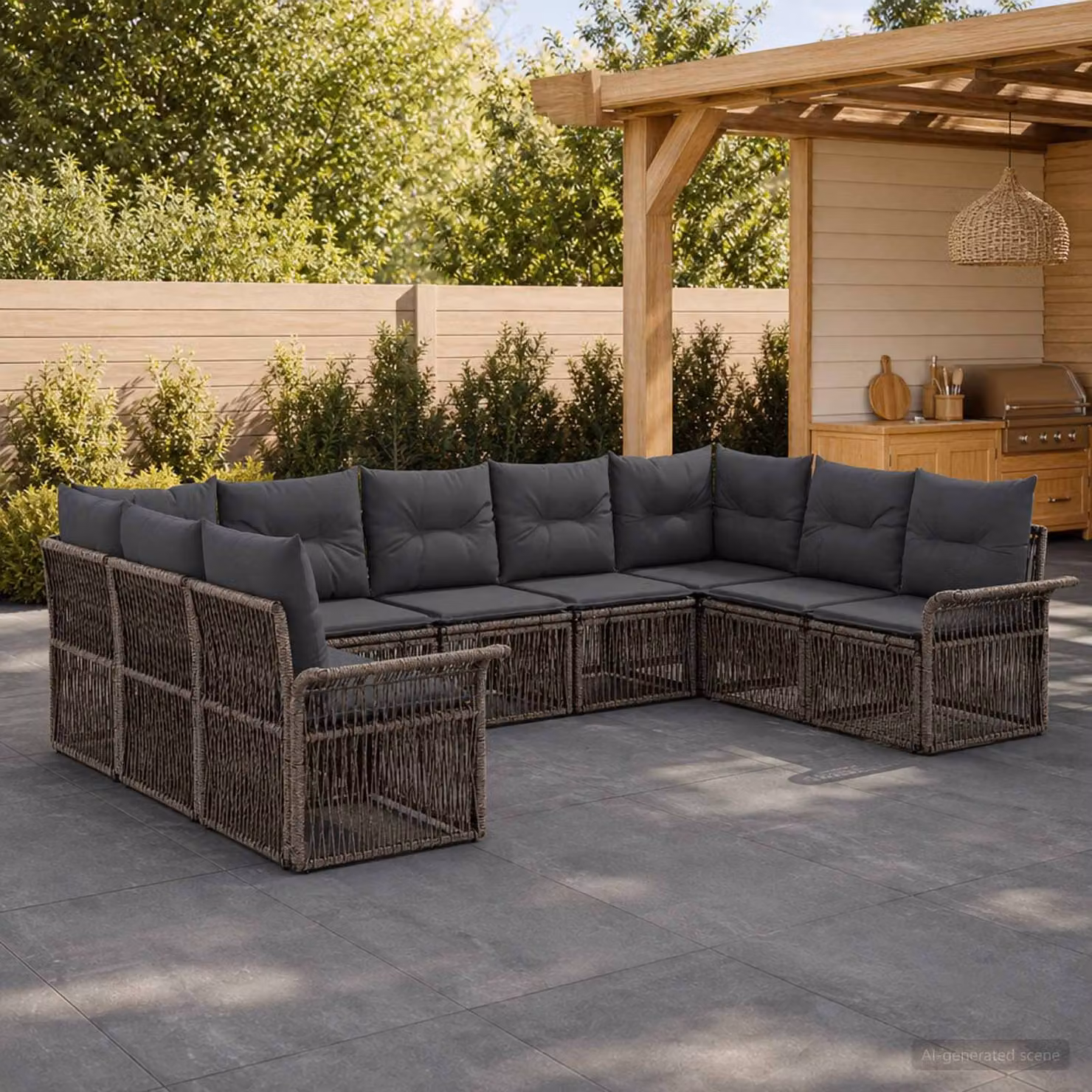 Set Divano da Giardino vidaXL 9 pz a Forma a L Grigio con Cuscini e Struttura in Metallo