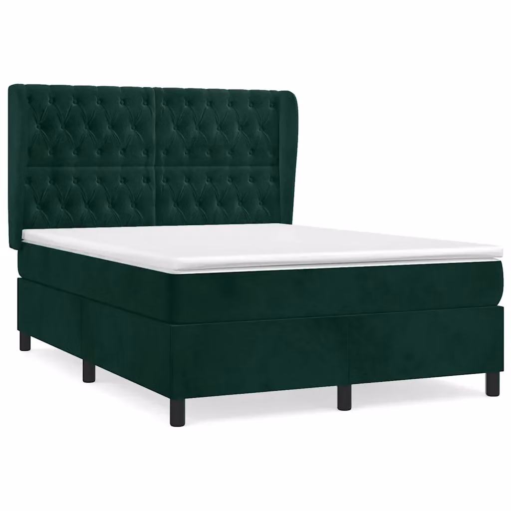 Letto Ibrido con Giroletto a Molle e Materasso vidaXL in Velluto Verde Scuro e Legno di Larice L/P/H: 140 x 200 x 128 cm – 2