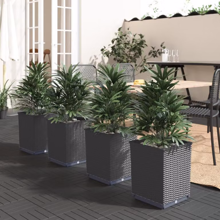 Set di 4 fioriere vidaXL in polipropilene nere, L/P/H: 30 x 30 x 37 cm