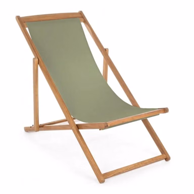 Set di 4 sdraio NOEMI in legno di acacia e tessuto verde, reclinabili