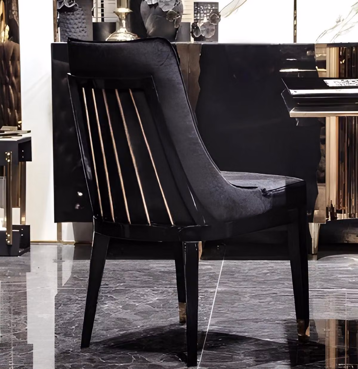 Schwarzer Polsterstuhl Designer Samtstühle Wohnzimmer Sitzstühle