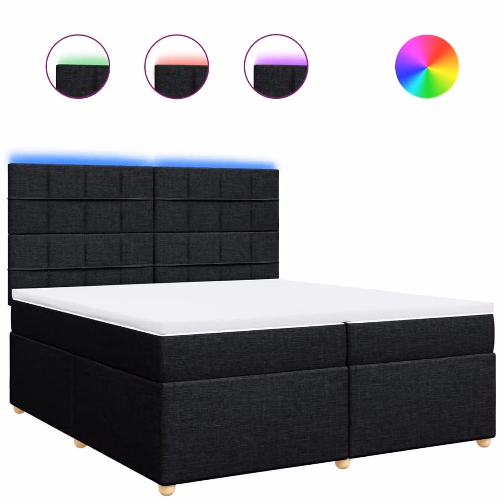 Giroletto a Molle con Materasso Nero 200x200 cm in Tessuto