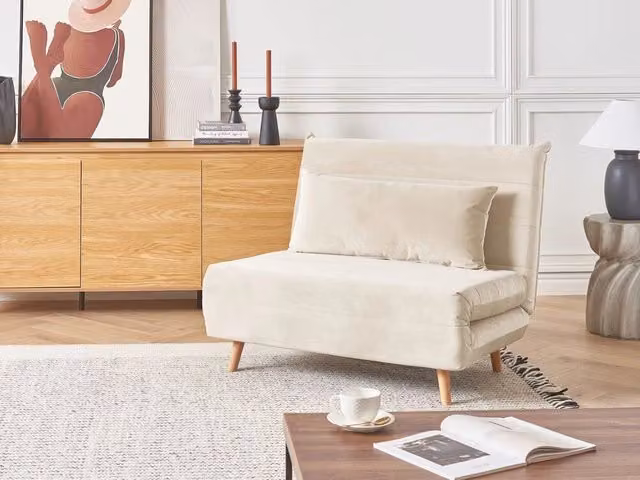 Divano letto pieghevole BELIANI in velluto beige stile scandinavo per 1 persona