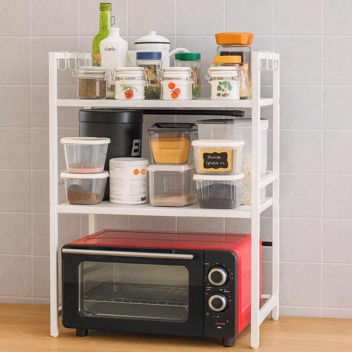 DanDiBo Scaffale da cucina regolabile bianco per piano di lavoro In piedi 3 livelli 40-64 cm Scaffale da cucina 96684 Scaffale in piedi