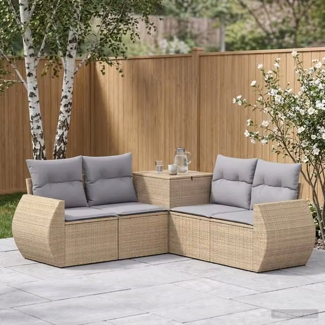Set di divani 5 pz Beige e Grigio Chiaro 188 x 188 x 85 cm 3447903