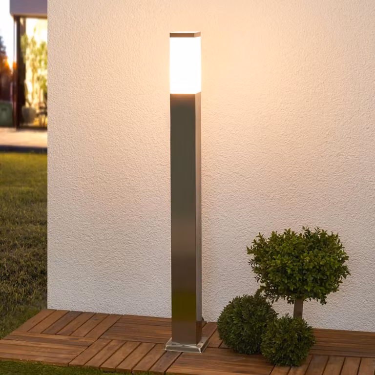 Lindby Lampione Lorian, 100 cm, acciaio inox, IP44, E27 Lorian Lindby, dimmerabile, Alluminio / Grigio / Zincato, Acciaio Inox, Moderno