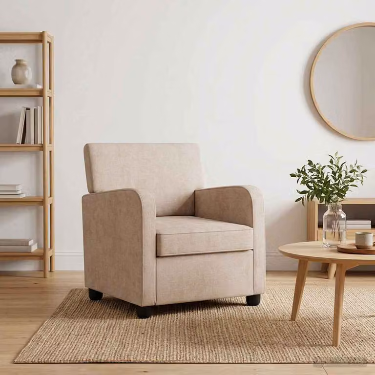 Poltrona moderna vidaXL in tessuto beige con braccioli e struttura imbottita