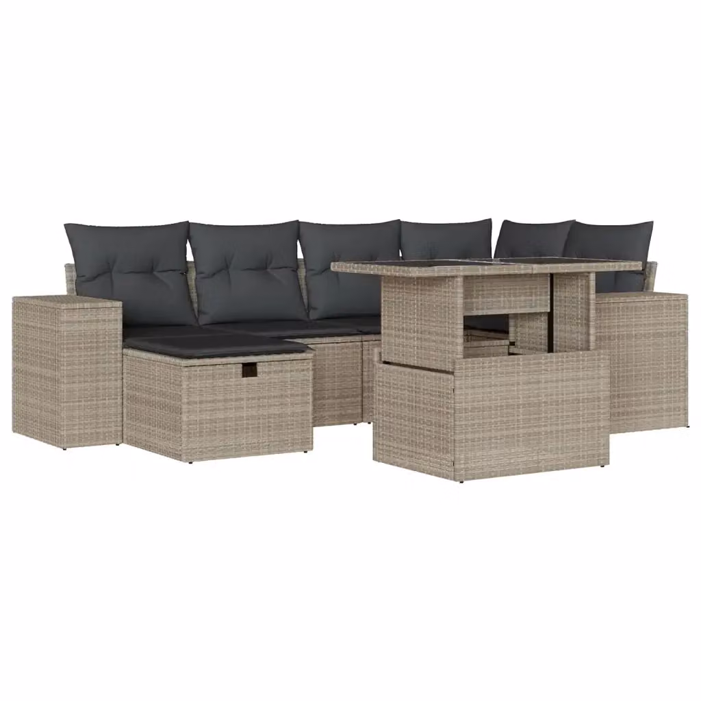 vidaXL Set Divani da Giardino 7pz in Polyrattan Grigio con Cuscini e Tavolino – 2
