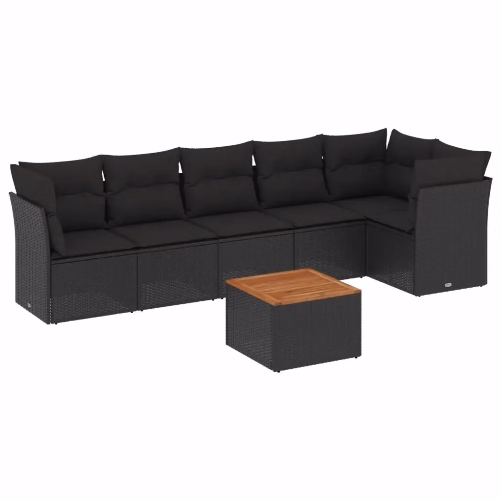 vidaXL Set Divani da Giardino a L con Cuscini 7pz Nero Polyrattan e Tavolino da Esterno – 2