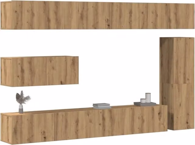Set Mobile TV 7 pz Montato a Parete Rovere in Legno Multistrato 3329214