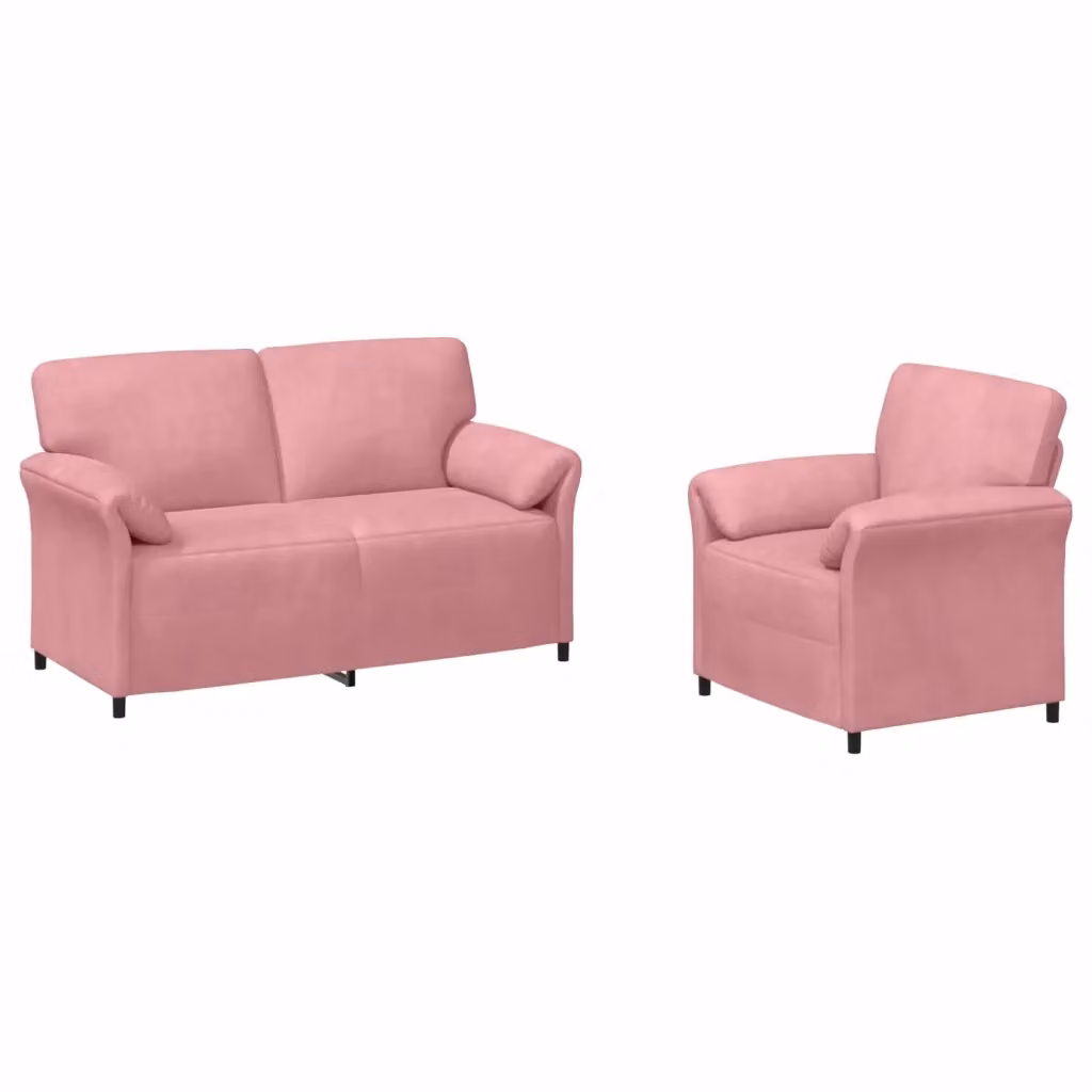 Set di 2 divani moderni vidaXL in velluto rosa con struttura in metallo e cuscini inclusi – 2