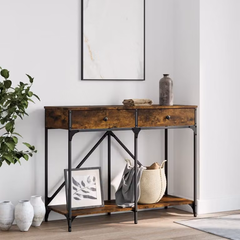 vidaXL Tavolo Consolle in Legno Rovere Fumo Marrone L: 100 cm, P: 39 cm, H: 78,5 cm