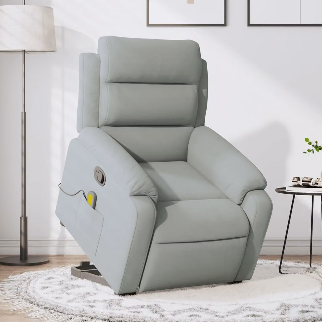 vidaXL Poltrona Alzapersona Reclinabile in Velluto Grigio con Braccioli per Senior – 1